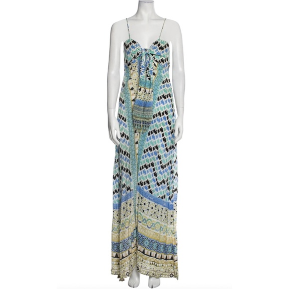 CAMILLA Open Front SILK Maxi Dress Cover Up Blue/White - Picture 1 of 8